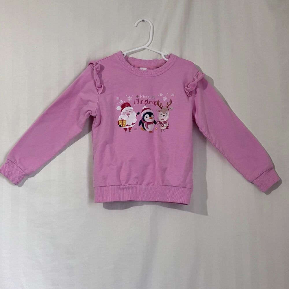 Toddler Girls Pink Christmas Holiday Graphic Sweatshirt Fleece 5Y